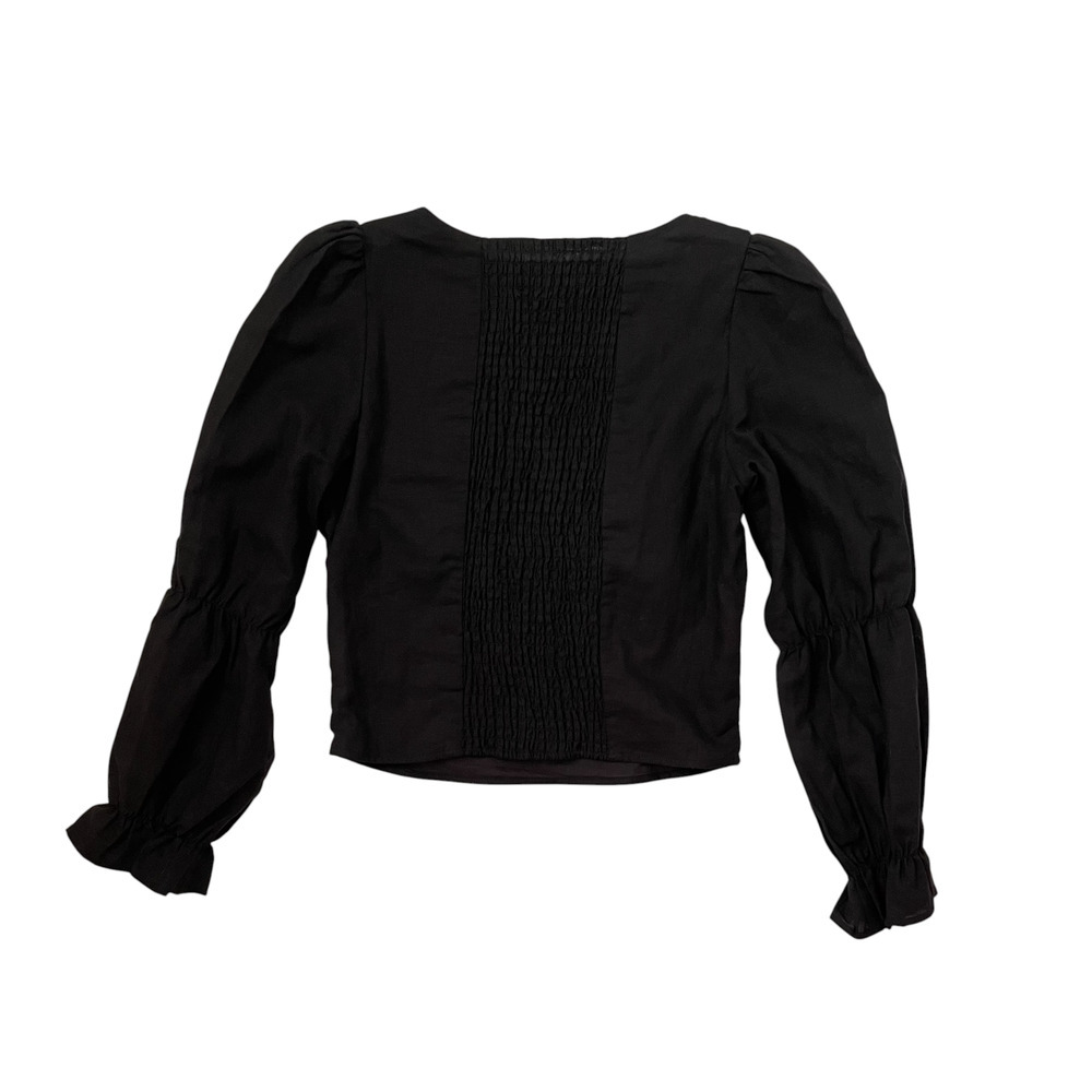 NWT Kourt Puff Sleeve Ruffle Top - Linen Cotton Blend - Sweetheart - Black - M - Picture 4 of 7